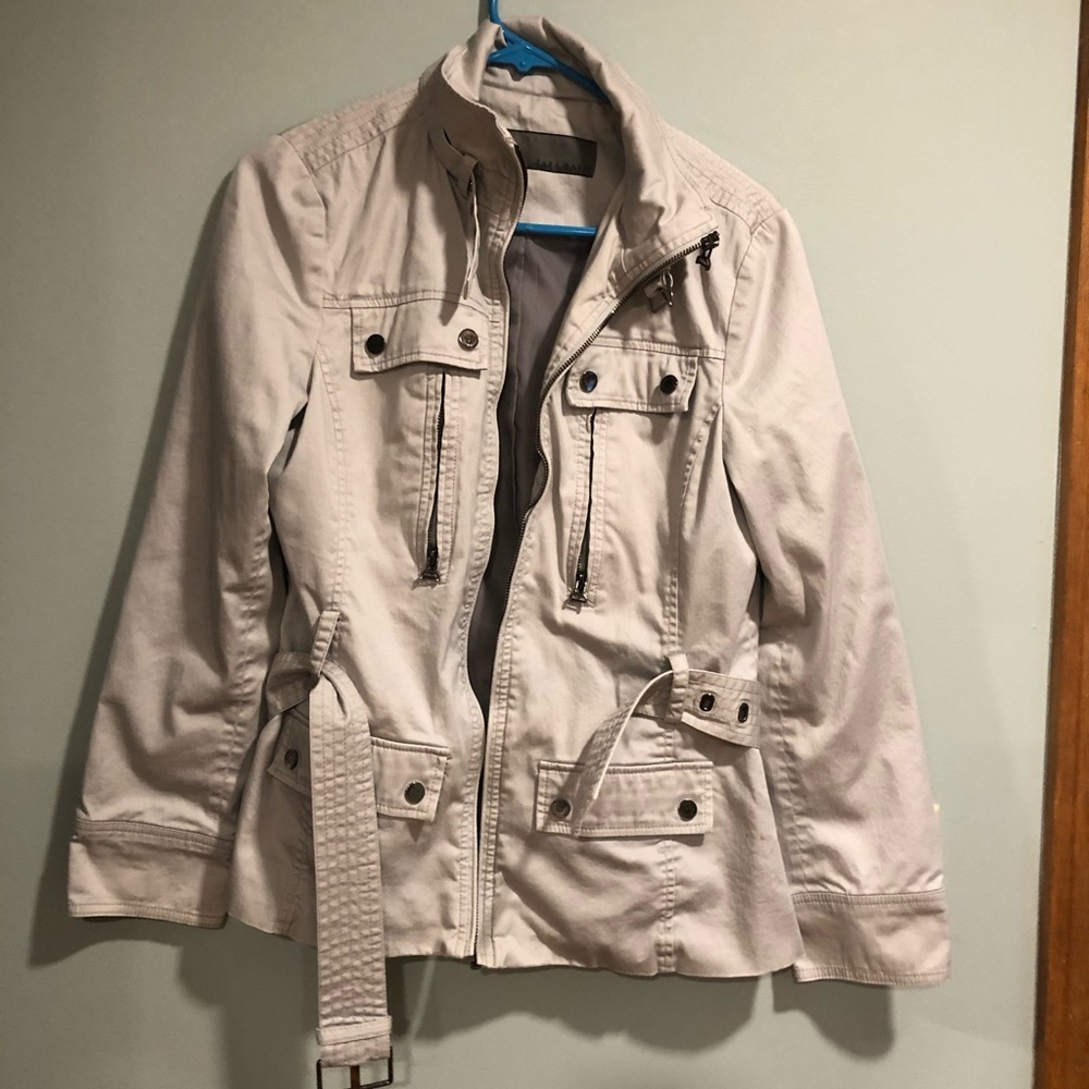Zara Basics grey cotton trench jacket LG